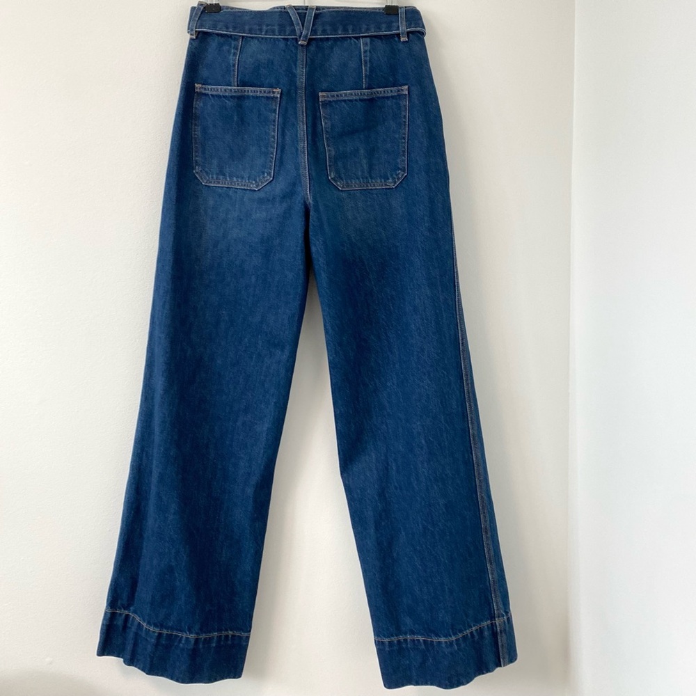 Veronica Beard Taylor Wide Leg High Rise Dark Denim Belted Long Trouser Jeans 27 - Picture 3 of 11
